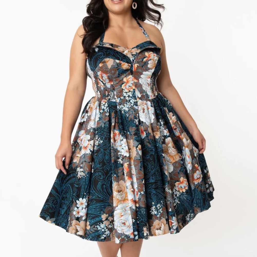 NWT UNIQUE VINTAGE NAVY ORCHARD SWING DRESS - Picture 4 of 11